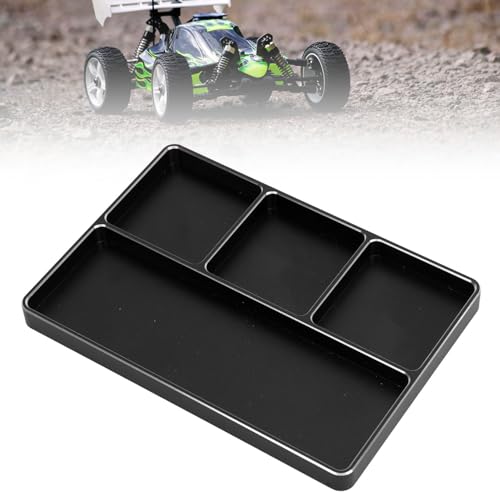 RC Repair Screw Tray, Aluminum Alloy 4 Grids Screw Tray with Magnetic Pad for 1/10 1/8 RC Car Airplanes Helicopters, Durable Tool Tray for Model Screws and Small Parts (Black) - color: Black