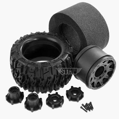 STMU 12mm/14mm Hex RC Wheels & Tires Set for 1/10 RC Trucks - Compatible with Traxxas Rustler, Stampede, Hoss 2WD/4X4 VXL, Arrma, Redcat, RIAARIO, AMORIL - 4PCS (Black) - color: Black