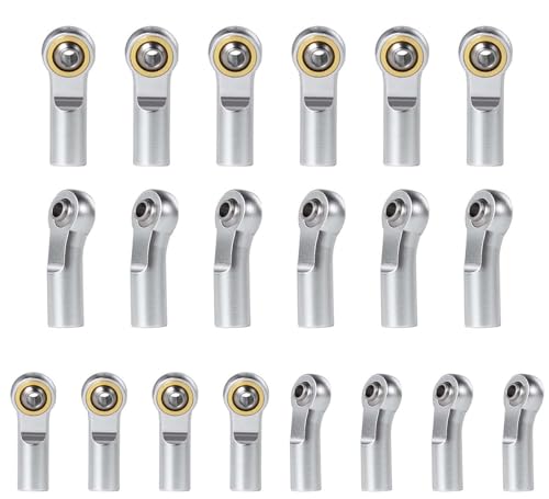 20pcs Aluminum Link Rod End Joint M3 Metal Ball End Head Holder Tie for 1/10 RC Axial SCX10 90046 (Silver)