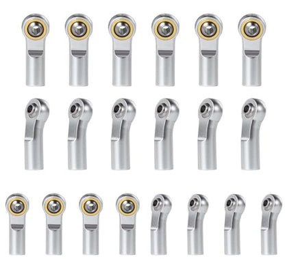 20pcs Aluminum Link Rod End Joint M3 Metal Ball End Head Holder Tie for 1/10 RC Axial SCX10 90046 (Silver)