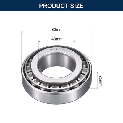 2 Pack 32208 Tapered Roller Bearing Cone and Cup Set | 40mm Bore 80mm OD 25mm Cup Width, Chrome Steel Taper Bearings Set, ABEC-3 - size: 32208