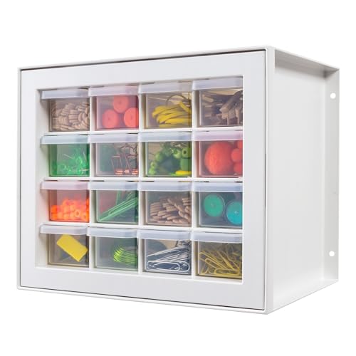 IRIS USA 16-Drawer Small Drawer Organizer, Craft Desk Storage, White | Wall mountable, Stackable Teacher Toolbox, Beads, Building Bricks, Water Packets, Screws, Hardware - color: White, size: 16 Drawer