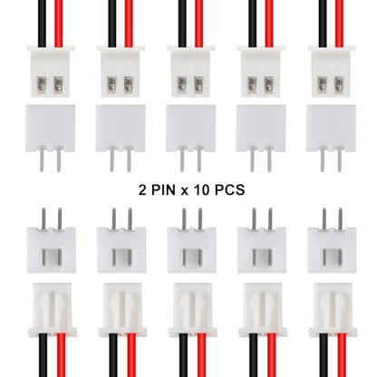 10Pairs JST-XH Connector Kit, XH 2.54mm 2 Pin Header Male and Female Connectors Plug Adapter with Flat Wire Cable 200mm 26AWG Compatible with JST XH (2P) - color: 2P