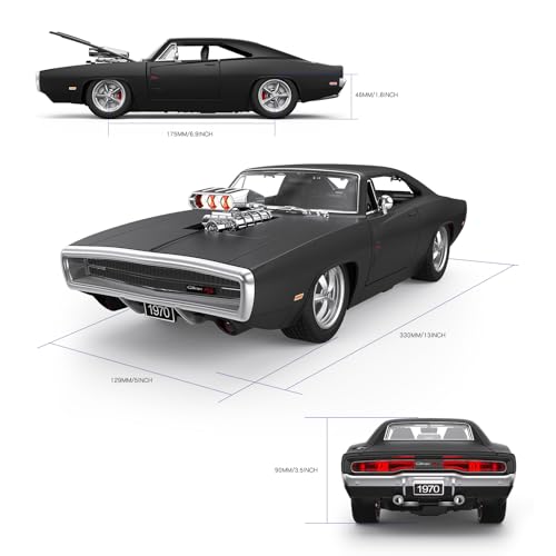 RASTAR RC Cars 1:16 Fast & Furious 1970 Dodge Charger R/T Remote Control Car, Toy Muscle Cars for Boys, Matt Black 2.4G
