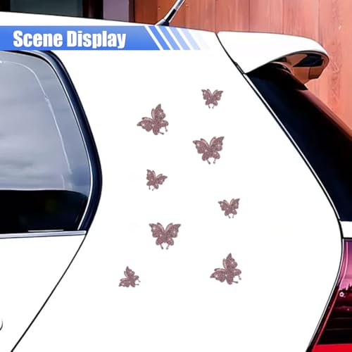 Craedli 8PCS Bling Butterfly Sticker Car Decals, Crystal Rhinestone Butterfly Decal with Self-Adhesive Backing for Women, Glitter Diamond Car Body Bumper Sticker for Window Laptop Luggage (Pink) - color: Pink