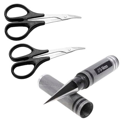RC Curved body Trimming Scissors & 0-14mm Aluminum Alloy Expanding Hole Puncher Opener Reamer Tools with Protective Sleeve