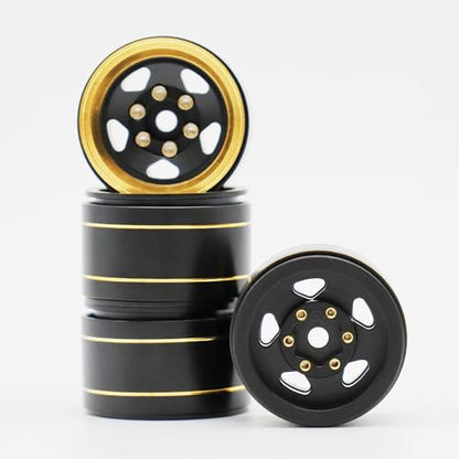 1.0” Brass Beadlock Wheels, -6.35mm Offset CNC Rims for 1/18 1/24 RC Crawler TRX4M, Axial SCX24 AX24, Redcat Ascent-18, FMS FCX24, 4 pcs, Black