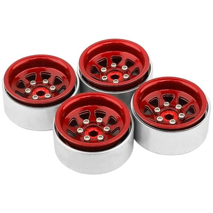 1.0 Beadlock Wheel -3.78mm Offset Wheel Rims for 1/18 1/24 RC Crawler Car Axial AX24 SCX24 FMS FCX24 TRX4M Upgrades (Dark red)