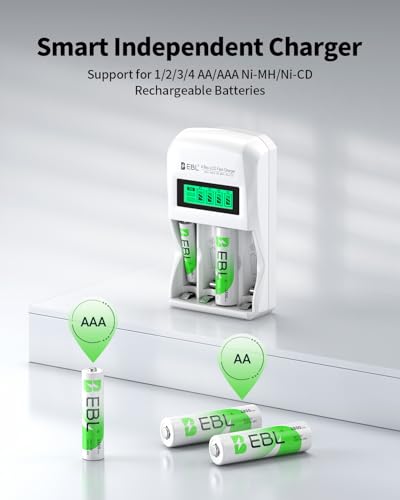 EBL LCD Battery Charger Smart Individual 907 AA AAA Rechargeable Battery Charger for Ni-MH Ni-CD Rechargeable Batteries - size: battery charger