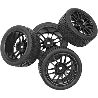 OD 2.55" Rubber Tires & Plastic Wheel Rims 12mm Hex Hub Compatible with HSP Tamiya HPI Kyosho Redcat ExceedRC 1/10 On-Road Touring Car,WLtoys 1/14 144001 RC Buggy (Black) - color: Black