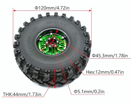 RC 1.9 Beadlock Wheels Negative Offsets 8mm and Tires for 1/10 SCX10 SCX10 SCX10 Pro TRX4 TRX6 Gen7/8 RC Crawler Remote Control Car Upgrades Aluminum 1.9 Beadlock Wheel Rims (Green Black) DK - color: Green Black