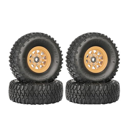 4PCS 1.55 Inch Aluminum Alloy Beadlock Wheel Rim Tyre and 95mm Rubber Tires Set for 1/10 RC Rock Crawler Car Upgrade Parts for Tamiya Axial AX90069 D90 TF2 CC01 LC70(10Holes-Yellow) - color: 10holes-yellow