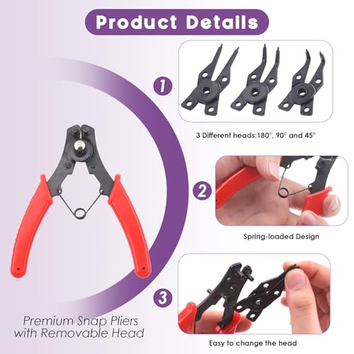 Swpeet 312Pcs 4 in 1 Snap Ring Pliers with Alloy Steel M4-M28mm C-clip External Retaining Rings Snap Rings and 1.5mm-10mm E-clips Retaining Rings Assortment Kit, Included Tweezer for Pin Clips Repair - style: Snap Ring Plier Kit