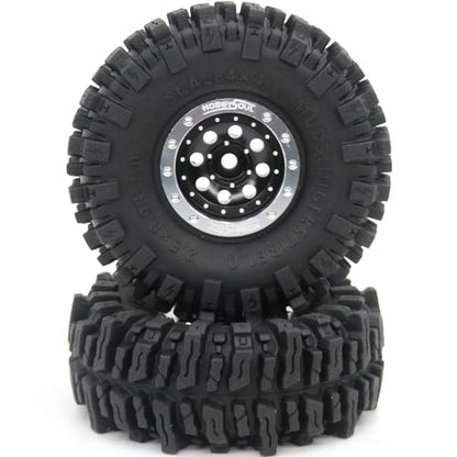RC 64 * 25mm 1.0 Mud Slingers tires wheels set, 1/18 1/24 1.0 Tires Tyres & 1.0 beadlock wheels (2 offsets option) Rims For RC Mini Crawler 1/24 SCX24 1/18 TRX4M FMS 24 - color: Silver & Black