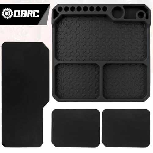 OGRC Silicone Tool Tray, Parts Organizer RC Screw Storage Plate Holder Mat | 160×160mm, with Detachable Magnetic Mats, Black - color: Black