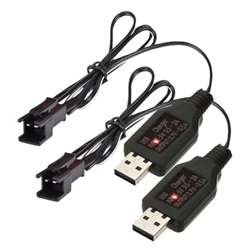2 Pack 3.7V Lithium Battery Charger Cable, 3.7 Volt USB Charger Cable with SM-2P Plug for RC Car Battery, Mini RC Cars, Boats, Trucks, Toys