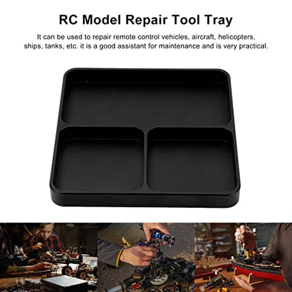 RC Model Repair Screw Tray, Magnetic Tool Tray for RC Car Maintenance, CNC Aluminum Alloy Organizer with Magnetic Pads for Remote Control Vehicles Aircraft Helicopters (Black) - color: Black