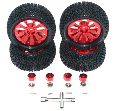 Wheel Rim Tire Compatible with 1/14 1/16 MJX Hyper Go Wltoys Upgrade 16207 16208 14210 Rc Car Aluminum Alloy 12mm Hex Adapter Part(Red) - color: Red