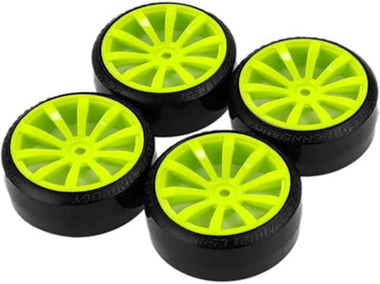 Hard Plastic 63mm Drift Car Tyres 12mm Wheels for 1/10th Scale HSP Tamiya HPI Kyosho TT02 Road Drift Car Hard Tyre Replacement, Set of 4 (Green) - color: Green