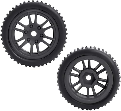 4PCS Pre-Mounted Pin Buggy RubberTires and Wheel Rims Set 7MM Hexagon for 1/24 Losi Micro-B RC Car Upgrades Parts (Black) - color: Black