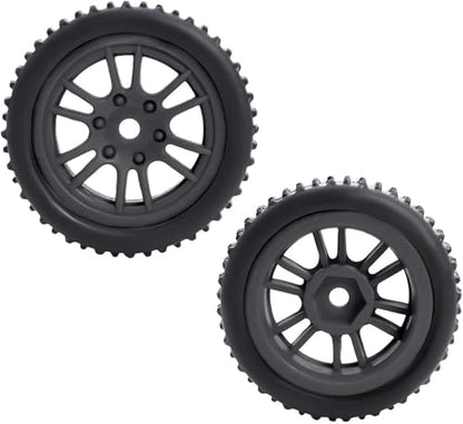 4PCS Pre-Mounted Pin Buggy RubberTires and Wheel Rims Set 7MM Hexagon for 1/24 Losi Micro-B RC Car Upgrades Parts (Black) - color: Black