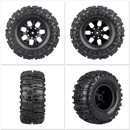 Pre-Glued Huge OD 6.3"(160mm) 1/10 RC Truck Tires and Wheels Set 2.8 RC Tires 12mm Hex for Traxxas Rustler Hoss Stampede 4x4 & 2WD Redcat Blackout 1/10 Scale RC Monster Truck Replacement