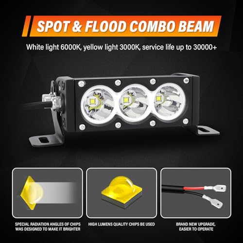 AUXTINGS 2 Pieces 6 inch Single Row White LED Light Bar 30W Off Road Light Bar Spot Beam LED Work Light Truck UTV 4x4 Cars SUVs ATVs Boats Fog Driving Light with Wiring Harness kit - size: 6 inch white