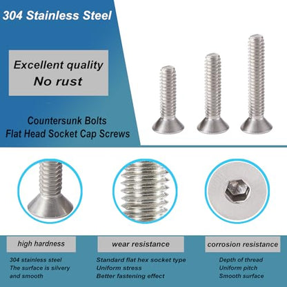 M3 x 8mm 12mm 16mm 20mm 25mm Flat Head Hex Socket Cap Screws Countersunk Bolts, Stainless Steel 304, Metric Allen Hex Drive, Bright Finish, Fully Threaded, Assortment Kit 125PCS - size: M3 x 8/12/16/20/25 mm