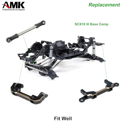 AMK SCX10 III Brass Bumper Munnt Black Coating, 158g Front Rear Bumper Set Complete with Steering Link for 1/10 RC Crawler Body LCG Chassis Axial SCX10 Upgrades