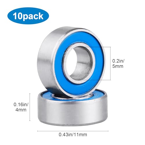 Steel RC Ball Bearings Double Rubber Sealed Deep Groove Miniature Bearings, Set of 10 (5x11x4mm MR115-2RS) - size: 5x11x4mm MR115-2RS