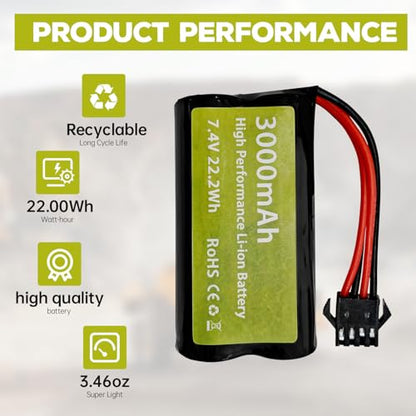 sea jump 2PCS 7.4V 3000mAh 15C 2S SM-4P Plug Li-ion Battery with USB Charger for EC08 DE85 RC Car, Truck RC Ship RC Drone Engineering Vehicle Backup Battery