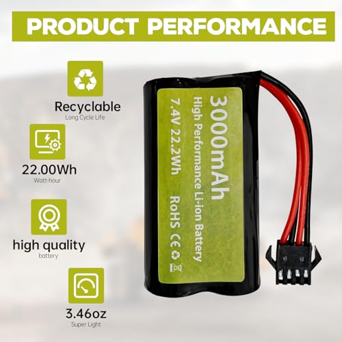 sea jump 2PCS 7.4V 3000mAh 15C 2S SM-4P Plug Li-ion Battery with USB Charger for EC08 DE85 RC Car, Truck RC Ship RC Drone Engineering Vehicle Backup Battery