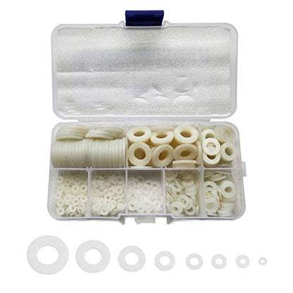 LGEGE Clear Pack of 480 White Nylon Flat Washer Assortment Shim Kit for M2 M2.5 M3 M4 M5 M6 M8 M10 Screw Bolt, Round Insulation Spacer