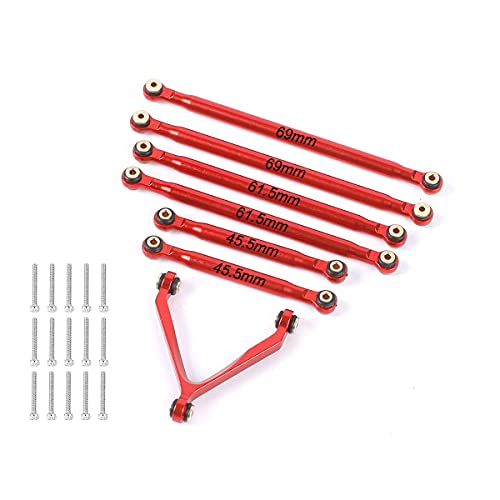 Aluminum Alloy Rod Link Suspension Linkage Kit for 1/24 RC Crawler Car SCX24 Deadbolt AXI90081 AXI00004 Upgrades (Red)