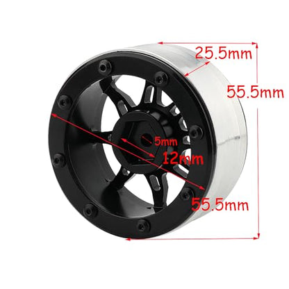 1.9 inch Metal Beadlock Wheel Rims Hubs for Axial SCX10 I II III 90046 SCX10 PRO Capra TRX4 RC4WD D90 1/10 RC Rock Car Crawler Upgrade Part (Black) - color: Black