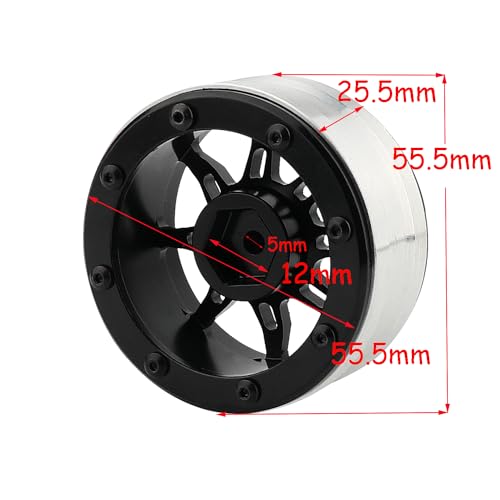 1.9 inch Metal Beadlock Wheel Rims Hubs for Axial SCX10 I II III 90046 SCX10 PRO Capra TRX4 RC4WD D90 1/10 RC Rock Car Crawler Upgrade Part (Black) - color: Black