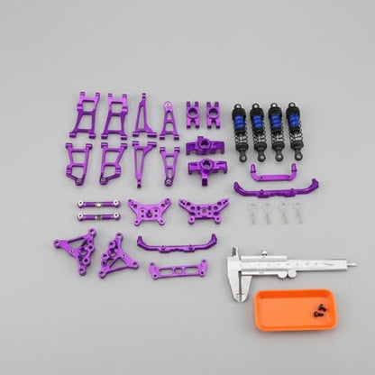 Set RC Car Kit Chassis Upgrade Steering Cups Swing Arms Aluminum 6061 CNC Machined Adjustable Tie Rods Semi Metal Shocks Suitable for 1/14 14211 Courses Trails Gravel Paths, Red - color: Red