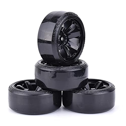 4Pcs 63mm RC Drift Car Tires Hard Tyres Plastic Wheel Rims for 1/10 On-Road Drifting Car for HSP Tamiya HPI Kyosho Spare Parts(Black) - color: Black