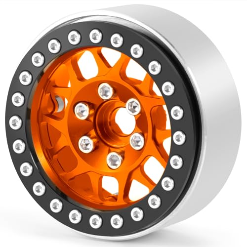 4PCS Metal 1.9 Inch Beadlock Wheels RC Wheel Rim Set, Orange+Black | Wheel Hub, For 1/10 RC Crawler TRX4 TRX6 Axial SCX10 I II III 90046 AXI03007 D90, 12mm Hex - color: Orange+black