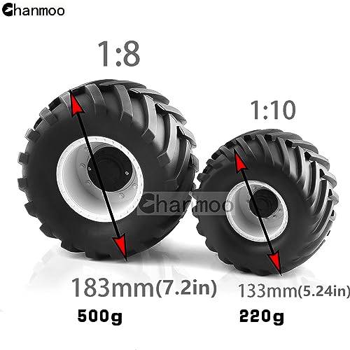 1/8 RC Monster Truck Tires and 17mm Hex Wheels Rims Rubber Buggy Tyres for 1:8 Scale Off Road Truck Car Kaiju Tmaxx E-Revo 3.3 Arrma Kraton 6S Typhon 3S Traxxas Maxx HPI Redcat 4PCS (White) - color: White