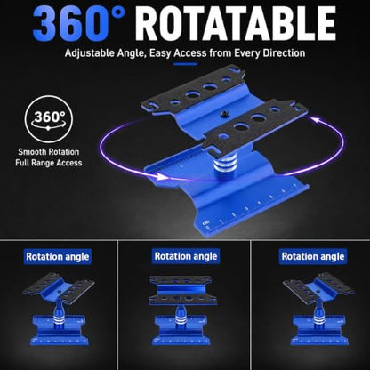 RC Car Repair Stand for 1/18 1/24 RC Cars, Aluminum Rotating Lift | Aluminum alloy, 360 degree rotating lift with magnetic pad, scale ruler, shock holes and anti-slip feet - color: Blue