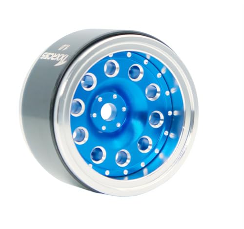 RC 1.0 Beadlock Wheels Offsets -2 Aluminum Rims for AX24 1/18 TRX4M All 1/24 Scale Axial SCX24 Deadbolt RC Crawler Car Wheels Upgrades 4Pc (Blue & Silver) - color: Blue & Silver