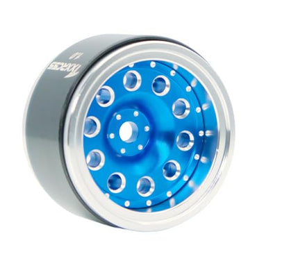 RC 1.0 Beadlock Wheels Offsets -2 Aluminum Rims for AX24 1/18 TRX4M All 1/24 Scale Axial SCX24 Deadbolt RC Crawler Car Wheels Upgrades 4Pc (Blue & Silver) - color: Blue & Silver