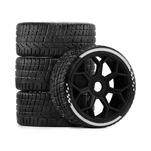 4PCS RC Highway Off-Road Truck Wheels & Tires - Compatible with 1/8 Typhon 6S BLX, 1/7 Infraction 6S BLX/Limitless - Foam Insert Plastic Rims （4 Small ） (black) - color: black