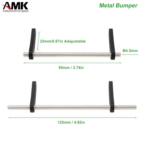AMK Adjustable 1/10 Scale Bumper Mount Front Rear, Metal Bumper Kit with Modular Fairlead D-Ring Tow Strap for RC Crawler Axial SCX10 Element Enduro Gen7 Gen8 TRX6 TRX4 Upgrades (Black) - color: Black