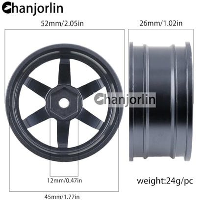 1/10 RC On Road Drift Wheels Rims Hex 12mm Alloy Aluminum Rally Racing Hubs for 1:10 Scale Touring Street Car Tires Tyres Tamiya TT01 TT02 A959 PTG2 HPI KYOSHO HSP XV02 XV01 4PCS (Titanium) - color: Titanium