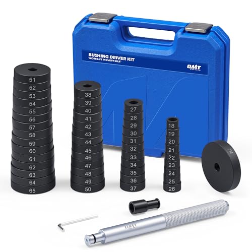 OMT Bushing Driver Set & Transmission Bearing Race Seal Installer Kit | Include 18-65mm & 74mm Metric Discs For Bush Removal, Heavy Duty Bearing Press Kit - color: Silver Handle