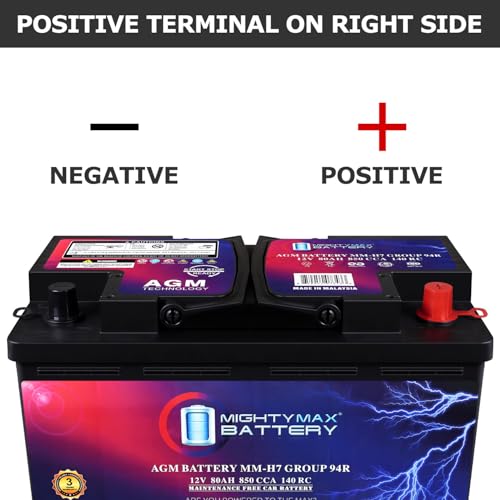 Mighty Max Battery MM-H7 Start and Stop Car BCI Group Size 94R 12V 80AH, 140RC, 850 CCA Rechargeable AGM Car Battery - style: Group 94R
