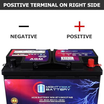 Mighty Max Battery MM-H7 Start and Stop Car BCI Group Size 94R 12V 80AH, 140RC, 850 CCA Rechargeable AGM Car Battery - style: Group 94R