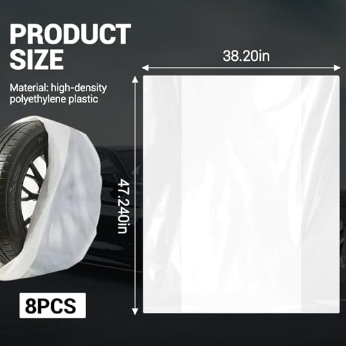 Wuyaoyao 4PCS Tire Covers, 38"×47" Large Spare Tires Cover, HDPE Plastic Tire Bags for Storage & Transport, Waterproof Dustproof Wheel Cover, Universal Tires Storage Bag for Most Vehicles (8 PCS)